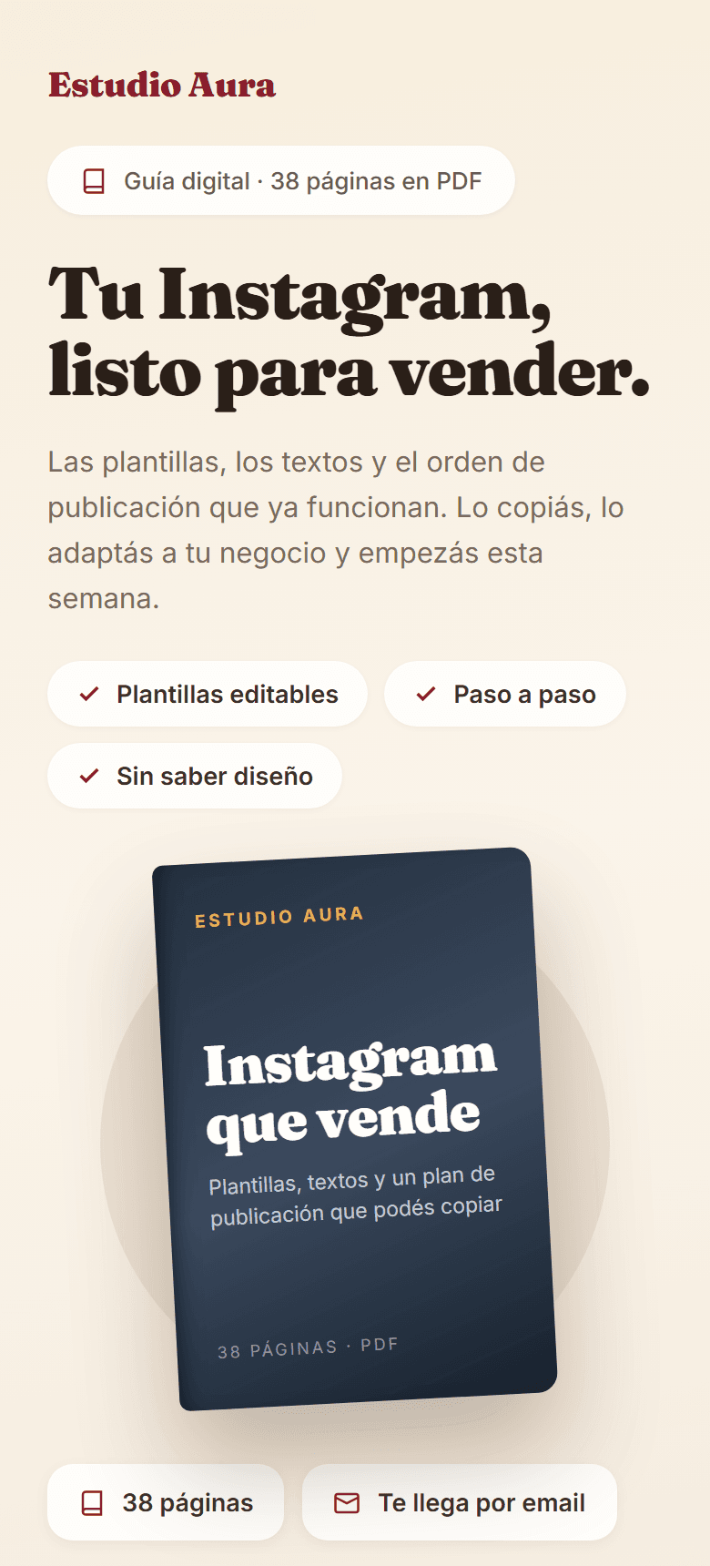 Ejemplo de una página de venta de un producto digital